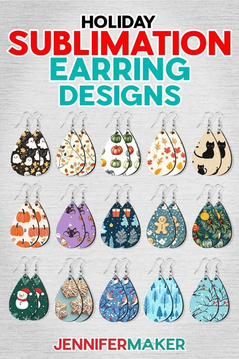 15 Easy Holiday Sublimation Earring Designs to Make! Christmas Day Countdown, Holiday Place Cards, Sublimation Earring Designs, Craft Organization Diy, Paper Flower Wall Art, Diy Sharpie Mug, Sublimation Earrings, Cricut Crafts Ideas, Sublimation Earring