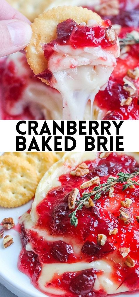 Baked Brie Easy, Brie Ideas, Baked Brie With Cranberry Sauce, Brie With Cranberry Sauce, Hors Dourves, Baked Brie With Cranberry, Cranberry Baked Brie, Baked Brie Cranberry, Cranberry Desserts