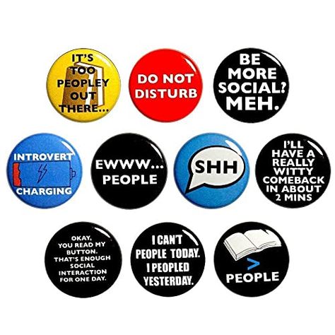 Funny Introvert Buttons Pins for Backpacks or Fridge Magnets 10 Pack Gift Set 1 Inch 10P2-1 Pins For Backpacks, Funny Buttons, Introvert Humor, Nerdy Gifts, Button Magnets, Backpack Pins, Sarcastic Gifts, Cheap Gifts, Mini Fridge