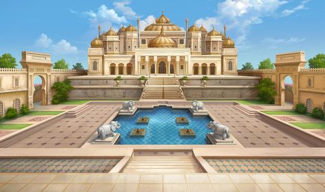 Indian Castle, Palace Illustration, Arabian Palace, City Palace Udaipur, Resort Interior Design, India Architecture, Ancient Indian Architecture, Episode Backgrounds, Digital Invitations Wedding