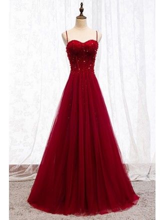 Burgundy Slim Long Tulle Formal Dress With Straps Dark Red Lace Prom Dress, Red Sweet 16 Dresses Simple, Cute Red Prom Dresses, Long Red Dresses, Red Prom Dresses Long, Wine Red Prom Dress, Ruby Red Dress, Red Lace Prom Dress, Burgundy Evening Dress