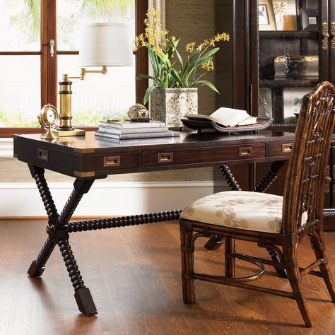 Have to have it. Tommy Bahama by Lexington Home Brands Royal Kahala Poets Crossing Writing Desk - $1749 @hayneedle British Colonial Home, West Indies Decor, Tropical British Colonial, Colonial Bedroom, West Indies Style, British West Indies, British Colonial Decor, Colonial Interior, Colonial Furniture