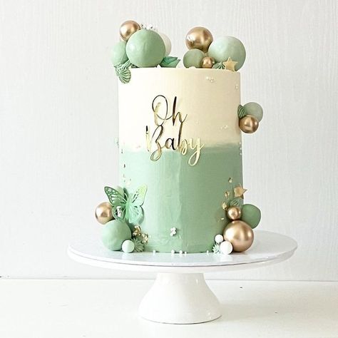 Sage Green Gender Reveal Cake, Green Gender Reveal Cake, Sage Baby Shower Cake, Sage Green Gender Reveal, Inside Gender Reveal, Sage Green Baby Shower Cake, Green Baby Shower Cake, Green Gender Reveal, Sage Green Cake