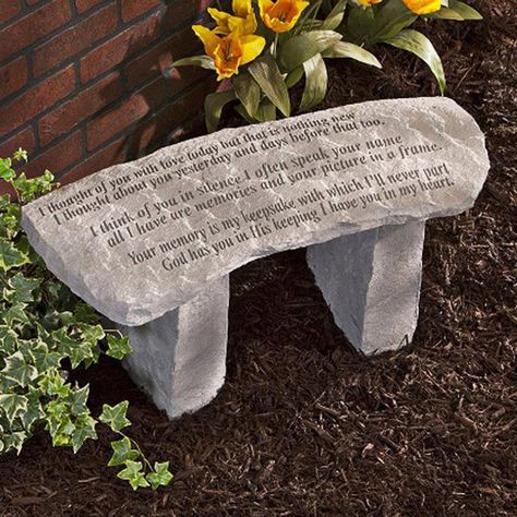 Have to have it. Design Toscano Your Memory is My Keepsake Cast Stone Memorial Garden Bench - $255.38 @hayneedle Stone Garden Bench, Memorial Garden Stones, Prayer Garden, Garden Corner, Memorial Benches, Concrete Bench, Stone Bench, Memorial Stones, Memorial Garden