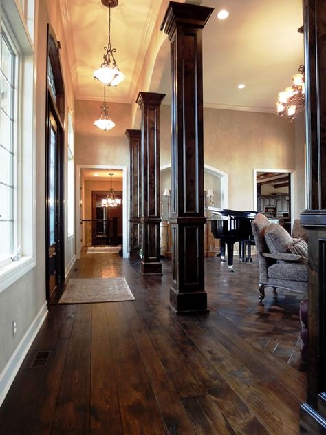 Handcrafted Wood Flooring Gallery | SVB Wood Floors in KC Column Decoration Ideas, Columns Interior, Column Ideas, Column Decoration, Wood Floor Design, Interior Columns, Wood Columns, Pillar Design, Bright Living Room