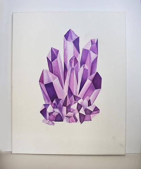 Crystals Art Drawing, Crystal Painting, Crystal Drawing, Buku Harry Potter, Art Pierre, Tutorials Diy, Purple Crystal, Crystal Art, Purple Crystals