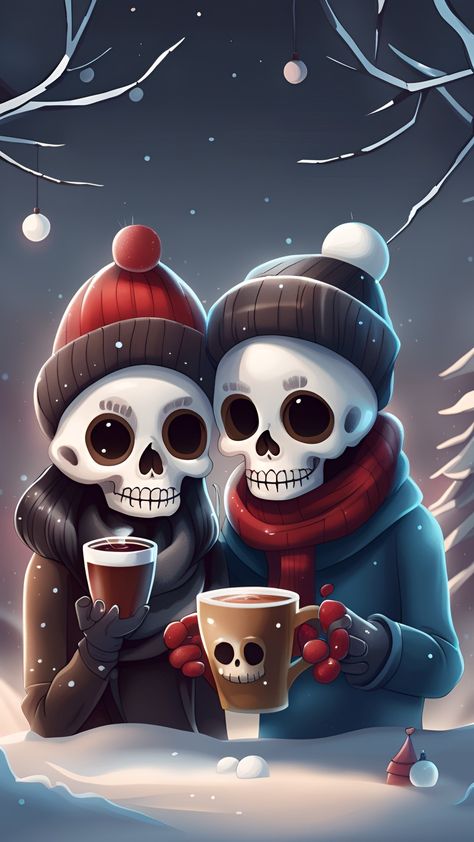 Creepy Christmas Art, Skull Color, Badass Skulls, Scary Christmas, Coffee Christmas, Creepy Christmas, Card Inspo, Dark Christmas, Skull Lover