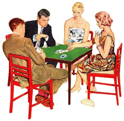 Bridge Party Night http://www.pinterest.com/margafg/limpio-mi-casita/ Bridge Card Game, Bridge Game, Bridge Card, Vintage Housewife, Vintage Illustration Art, Giclee Painting, Vintage Life, Card Illustration, Vintage Pinup