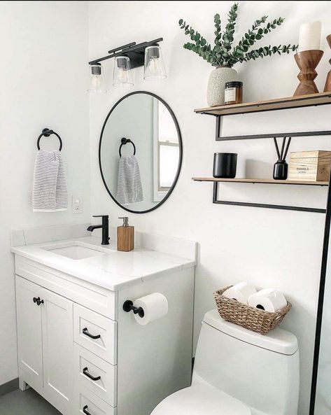 Half Bathroom Decor, Guest Bathroom Decor, Simple Bathroom Decor, Dream Apartment Decor, Restroom Decor, Bathroom Redesign, Small Bathroom Makeover, Bathroom Decor Apartment, Bathroom Design Decor