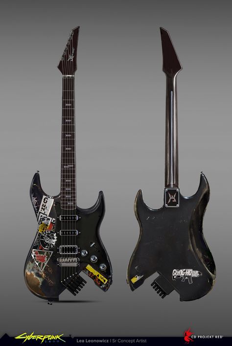 ArtStation - DeLuze Orphean - Johnny Silverhand's guitar design Music Guitar Tattoo, Cyberpunk 2077 Concept Art, Music Related Tattoos, Cyberpunk 2077 Art, Armadura Ninja, Guitar Tattoo Design, Cyberpunk 2077 Edgerunners, Cyberpunk Games, Cyberpunk Red