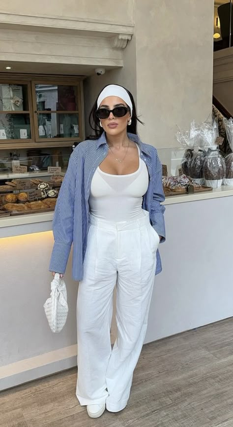 Conservative Hot Weather Outfits, Full White Outfits For Women, Vacation Outfit Plus Size, Dubai Outfit Ideas For Women Summer, Summer Outfits 2024 Classy, Holiday Outfits Summer Aesthetic, Turkey Outfits Women Summer, White And Blue Outfits For Women, Modest Outfit Ideas Summer