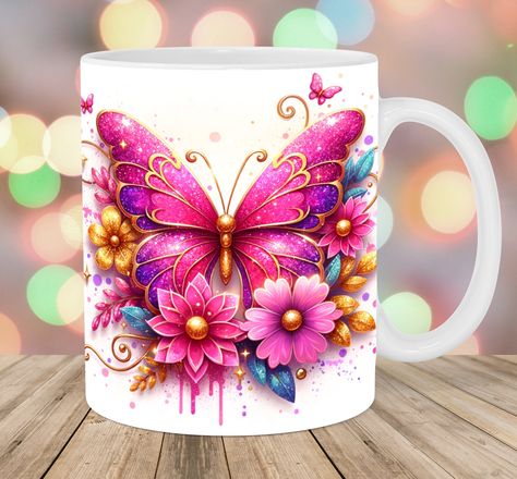 Rainbow Wallpaper Iphone, Butterfly Mug, Flowers Mug, Mug Template, Mug Sublimation, Rainbow Wallpaper, Mug Wrap, Gold Butterfly, Rose Design