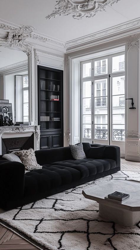 Parisian Style Interior, Parisian Interior Design, Cozy Baby Room, Parisian Decor, Parisian Interior, Black And White Living Room, Neoclassical Interior, Hygge Home, Design Exterior