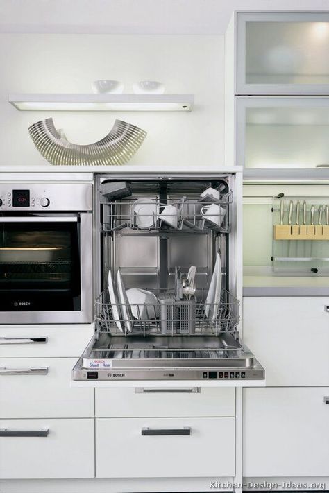 RAISED dishwasher: adding this to my list of ideal house features. Elevated Dishwasher, Deep Sink Kitchen, Modern White Kitchen Cabinets, Kitchen Credenza, Kitchen Sink Design, Outdoor Kitchen Appliances, Kitchen Decorations, Sink Design, White Modern Kitchen