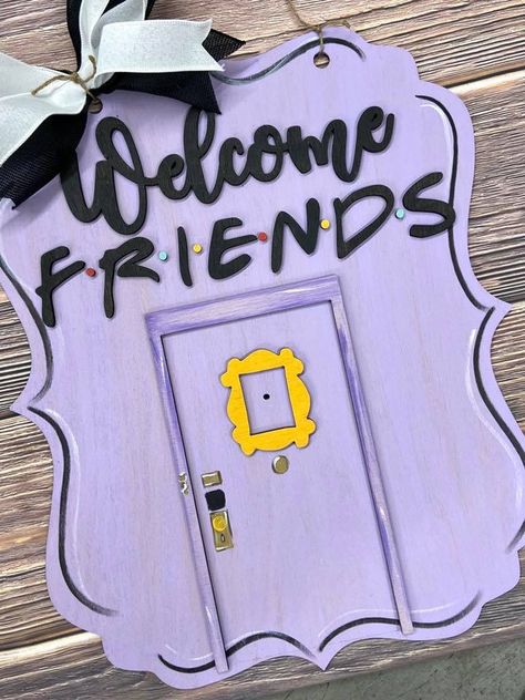 Friends Theme Classroom, Friends Door Painting, Friends Tv Show Door Hanger, Friends Christams Door Hanger, Friends Sign Tv Show, Friends Door Hanger, Friends Wooden Signs, Friends Wreath, Laser Cut Door