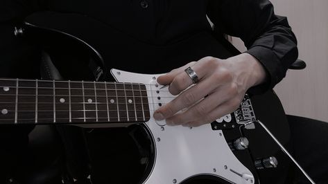 Guitar Hands Aesthetic, Rhythm Guitar Aesthetic, Guy With Electric Guitar, Fumikage Tokoyami Aesthetic, Guitar Guy Aesthetic, Metal Guitar Aesthetic, Male Guitarist Aesthetic, Guitar Aesthetic Electric, Guitar Player Aesthetic