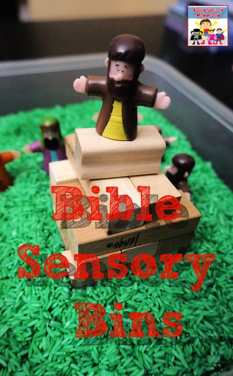 Bible Sensory Activities, Days Of Creation Sensory Bin, Sunday School Sensory Bins, Creation Sensory Bin, Bible Story Dramatic Play, Toddler Bible Activities, Bible Sensory Bins, Noah’s Ark Sensory Bin, Bible Story Sensory Bins