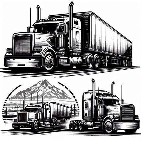 Semi Truck Tattoo, Truck Tattoo, Sublimation Graphics, Truck Art, Truck Design, Car Drawings, Tattoo Stencils, Semi Trucks, Coloring Pictures