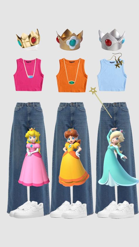 #myfirstshuffle #halloweencostume #triohalloweencostume #princesspeach #princessdaisy #princessrosalina #halloween Princess Daisy Costume, Peach And Daisy, Daisy Costume, Princess Peach Costume, Peach Clothes, Peach Costume, Mario Costume, Trio Costumes, Super Nana