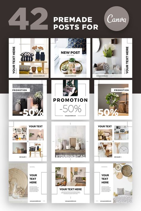 Design Instagram Posts, Instagram Posts Template, Instagram Puzzle Feed, Instagram Grid Design, Interior Design Template, Instagram Design Layout, Interior Design Instagram, Puzzle Feed, Instagram Feed Layout