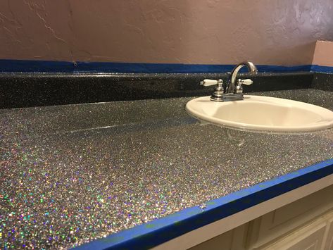 Glitter countertop poured by Seth Kaplan in Norman, OK for my bathroom remodel. Glitter is polyester coated centurion silver holographic from Bulk Glitters Online. Glitter Countertops, Glitter Countertop, Unique Countertops, Lover House, Bathroom Closet, Silver Holographic, My Bathroom, Building Design, Bathroom Remodel