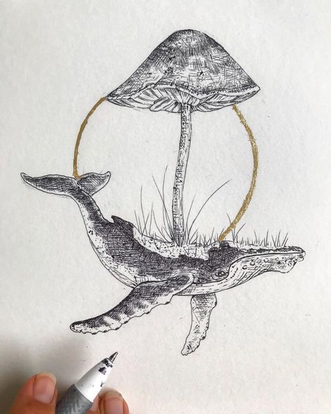 Fairy Ring Mushroom, Whale Drawing, Mushroom Tattoos, Fairy Ring, Humpback Whale, Tatting, Stuffed Mushrooms, Tattoos, Drawings