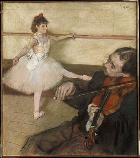 The Dance Lesson, Edgar Degas (French, Paris 1834–1917 Paris), Pastel and black chalk on three pieces of wove paper, joined together Degas Ballerina Painting, Violinist Painting, Edgar Degas Paintings, Degas Ballet, Degas Art, Degas Ballerina, Edgar Degas Art, Degas Paintings, Painting Impressionism