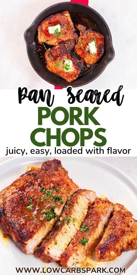 These pan-seared pork chops are super juicy and loaded with flavor. Rub the pork chops with plenty of homemade seasoning, then cook until caramelized on the edges and perfectly tender. Tender Juicy Pork Chops, Herb Crusted Pork Chops, Low Sodium Pork Chops, Juicy Pork Chops On Stove, Sirloin Pork Chops, Pan Cooked Pork Chops, Best Fried Pork Chops, Thick Pork Chop Recipe, Fried Pork Steak