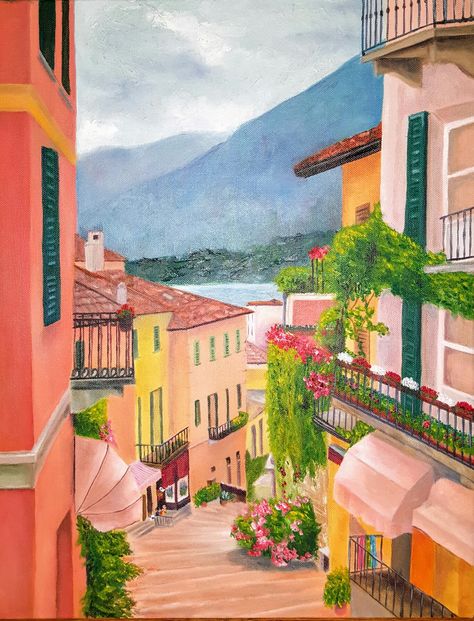 Lake Como Painting, Italy Illustration, Bellagio Italy, Lake Como Italy, Como Italy, Marker Drawing, Art Painting Acrylic, Lake Como, Cute Wallpaper Backgrounds