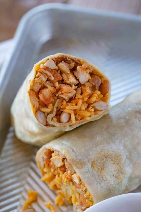 Sabrina Chicken Burrito Recipes, Chicken Rice Burrito, Rice And Bean Burrito, Chicken Burrito Recipe, Meals To Make With Chicken, Recipe With Rice, Burrito Recipes, Burrito Recipe Chicken, Burrito Recipe