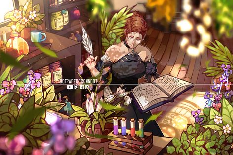 ArtStation - [Commission by Almestra] Botanist in the garden Surrounded By Flowers, Fantasy Clothing, A Job, In The Garden, Ask Me, The Garden, Feel Like, Character Design, Art Design