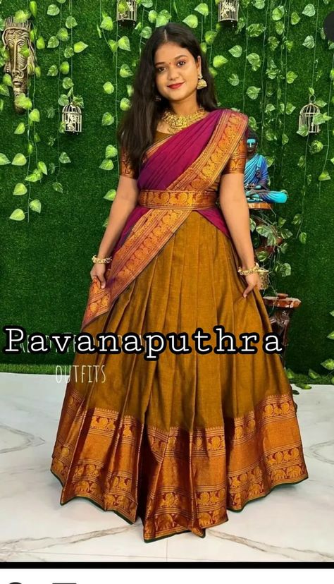 Narayanapet Sarees Blouse Designs, Narayana Pattu Half Sarees, Narayana Peta Half Sarees, Narayana Pattu Dresses, Narayanapet Pattu Half Saree, Traditional Half Saree Designs, Pattu Half Saree, Pattu Langa, Langa Voni