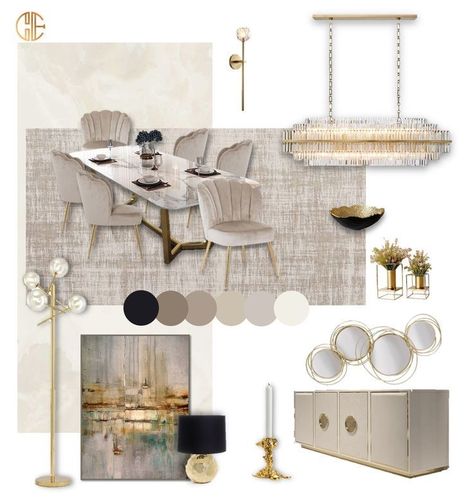 Glam Mood Board, Colour Palette Interior Design, Arabic Interior, Arabic Interior Design, Modern Glam Living Room, Color Palette Interior Design, Mood Board Interior, Apartment Decorating Living, Minimalist Dining Room