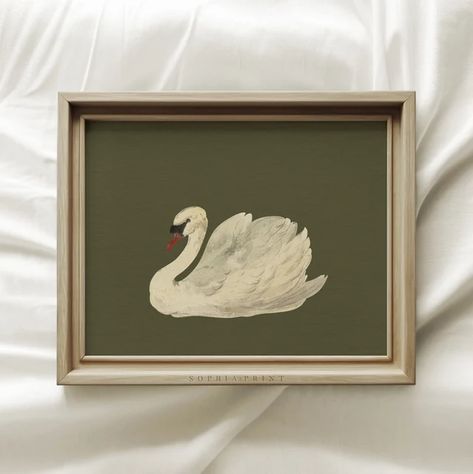 SophiaPrint - Etsy Baby Reception, Moody Home, Animal Print Nursery, Swan Wall Art, Moody Home Decor, Green Swan, Swan Painting, Gallery Wall Nursery, Swans Art