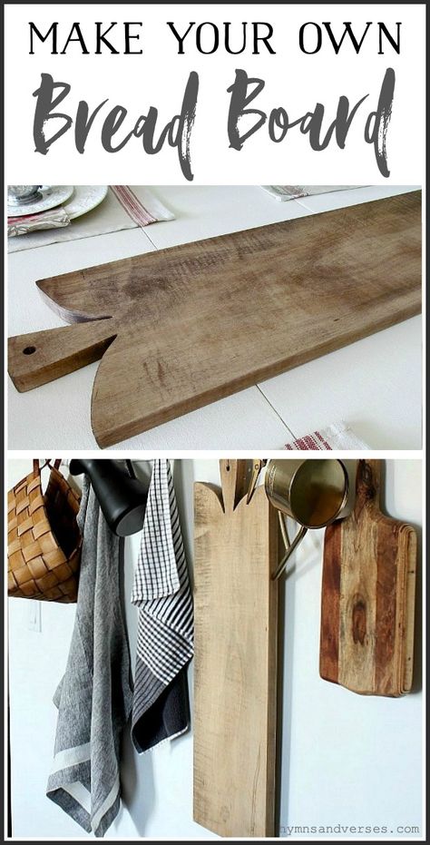 How to make a vintage style bread board. Includes the kind of wood to use and what you need to make your bread board food safe. #hymnsandverses #breadboard #diyproject #diybreadboard #makeabreadboard #woodforbreadboard #treatbreadboard #breadboardcare #kitchendiy Diy Breadboard, Diy Bread Board, Bread Board Ideas, Bread Boards Decor Ideas, Bread Boards Wooden Diy, Bread Board Table Top, Wood Bread Board, Vintage Bread Boards, Charcuterie Board Diy