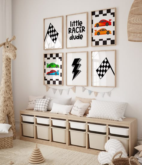 Car Toddler Room, Boy Car Room, Race Car Poster, Car Themed Rooms, Boy Playroom, Car Themed Bedrooms, Car Room Decor, Boys Wall Art, Car Nursery