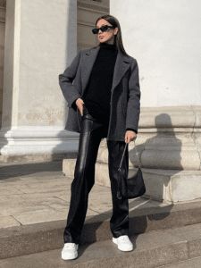 Baddie Outfits For Winter, Grey Blazer Outfit, Outfit Ideas Streetwear, Trendy Outfits Inspiration, Leather Street Style, Ideas De Outfits, Outfit Modest, Pants Outfit Fall, Cosy Outfit