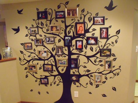 Family tree!                                                                                                                                                      More Family Tree Wall Painting, Tree With Pictures, Family Tree Mural, Tree Wall Painting, Family Tree Picture Frames, Family Tree Painting, Family Tree With Pictures, Family Tree Wall Art, Family Tree Ideas