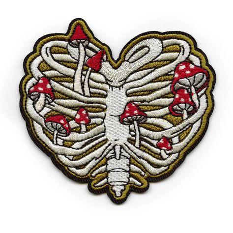 Mushroom Skeleton, Skeleton Rib Cage, Patch Collection, Battle Jacket, Heart Patches, Patches Jacket, Lungs, Rib Cage, Embroidery Patches