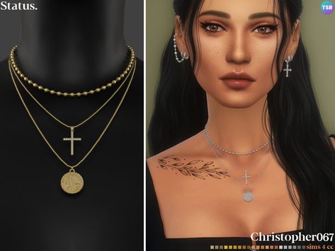 The Sims Resource - Status Necklace Sims4 Cc Necklaces, Sims 4 Cc Cross Necklace, Sims 4 Cross Necklace, Necklace Sims 4 Cc, Sims 4 Necklace Cc, Sims 4 Necklace, Cc Jewelry, Sims 4 Tattoos, Sims 4 Piercings