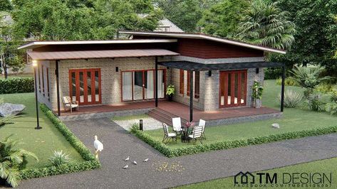 Simple but chic three-bedroom bungalow with spacious veranda | Pinoy ePlans Modern Bungalows, Residence Facade, Loft House Design, One Storey House, House With Balcony, Thai House, Modern Bungalow House, Simple House Design, Modern Style Homes