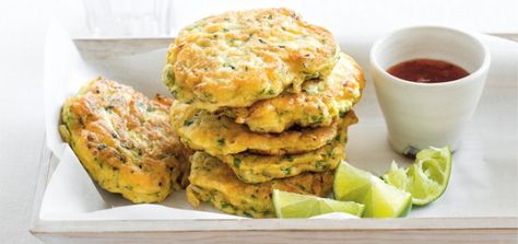 Fritters are the ultimate comfort food. Whip up a batch this weekend using juicy scallops Scallop Fritters, Sweet Chilli Sauce, Sweet Chilli, Chilli Sauce, Ultimate Comfort Food, Veggie Dishes, Fish Dishes, Salmon Burgers, Fresh Herbs