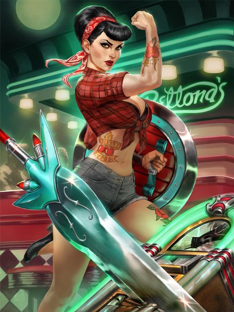 Smite Art, Smite Gods, Rockabilly Artwork, Arte Pin Up, Fantasy Cards, Rockabilly Art, Pin Up Girl Vintage, Art Village, Pin Up Vintage