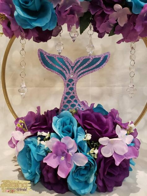 Mermaid Centerpieces, Little Mermaid Centerpieces, Water Cake, Mermaid Baby Shower Theme, Snack Tables, Ariel Birthday Party, Mermaid Birthday Decorations, Ocean Birthday Party, Birthday Flowers Bouquet