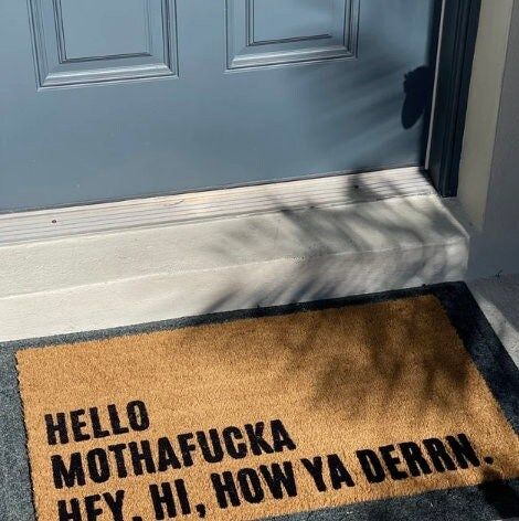 Hello Mothafucka Hey Hi How Ya Derrrn Doormat, Lil Wayne Door Mat, Funny Rug, Outdoor Welcome Mat, Custom Personalized Door Mat, Funny Gift Funny Door Mats, Funny Rug, Door Mat Funny, Outdoor Welcome Mat, Funny Welcome Mat, Rug Outdoor, Funny Doormats, Design Text, Coir Doormat