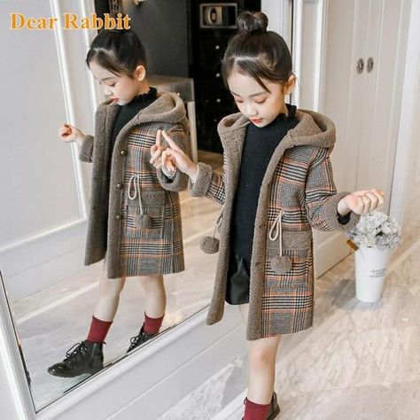 2022 Fashion Design Autumn Winter parka Girl Hairy clothes Long Woolen Coat for Kids Outerwear Grid pattern Padded Warm clothing _ - AliExpress Mobile Long Coat For Girls, Plaid Outerwear, Girls Puffer Jacket, Girls Winter Jackets, Womens Prom Dresses, Winter Parka, Winter Girls