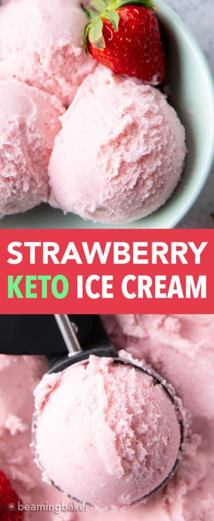 Strawberry Keto Ice Cream (Low Carb) - Beaming Baker Keto Strawberry Ice Cream, Strawberry Keto, Keto Ice Cream Recipes, Sugar Free Ice Cream, Protein Ice Cream Recipes, Strawberry Ice Cream Recipe, Low Carb Ice Cream, Postre Keto, Keto Treats