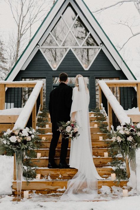 Muskoka Elopement, Canadian Elopement, November Elopement, Elopment Ideas, Ontario Elopement, Cabin Elopement, Frame Cottage, Muskoka Wedding, Winter Wedding Gowns