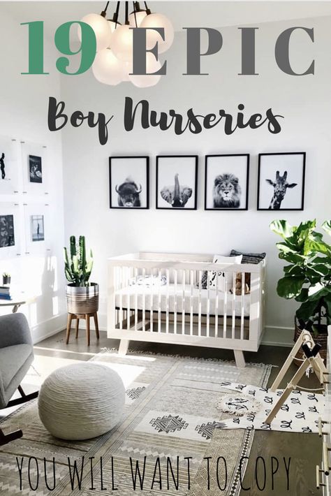 The 19 best boy nursery ideas including modern, woodland, rustic, nautical, boho, and other unique themes plus color schemes inspiration such as blue, grey, and black and white. #boynursery #boynurseryideas #chaylorandmads Nursery Inspiration Neutral, Baby Room Boy, Baby Nursery Inspiration, Kids Bunk Beds, Baby Room Design, Nursery Inspo, Nursery Baby Room, Safari Nursery, Baby Rooms