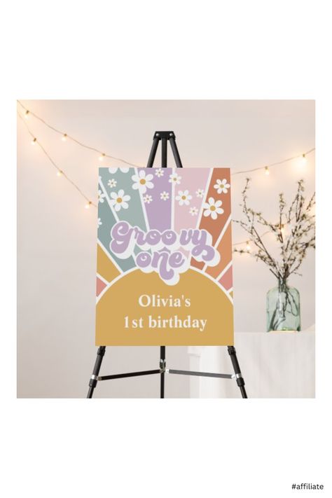 Four Ever Groovy, Groovy One First Birthday, Peace Out Single Digits, Best Birthday Party Ideas, Rainbow Daisy, Groovy Rainbow, Party Games Birthday, Tenth Birthday, Sign Boards